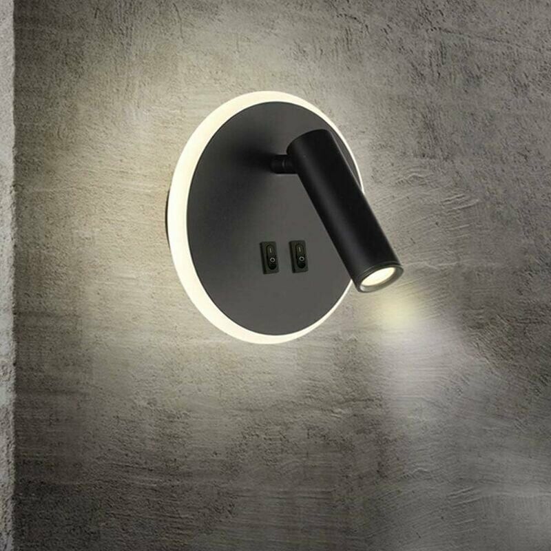 Lampe de chevet-Feux de chevet led Lampe murale hotel intérieur Lumières mural lit Lampe murale couloir avec interrupteur Noir 9W 3000K lumière