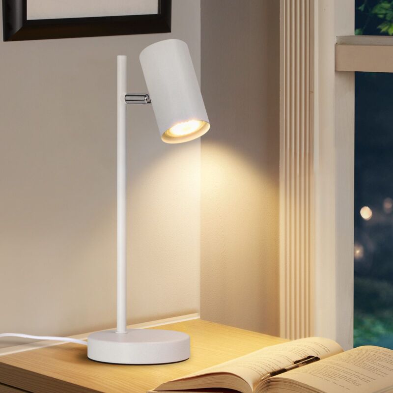 Gbly - Lampe de Chevet Lampe de Table Blanc - Pivotante 350° GU10 Lampe de Table Table de Chevet Veilleuse en Métal Lampe de Bureau Lampe de Lecture