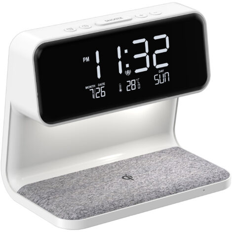 Lampe de chevet Lampe de chevet Veilleuse avec réveil Lampe de chevet à intensité variable avec chargeur sans fil pour chambre salon bureau