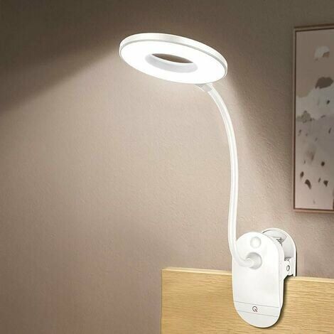 Lampe de chevet Lampe de lecture à clipser alimentée par piles pour lit, avec 3 niveaux de luminosité, rechargeable par USB