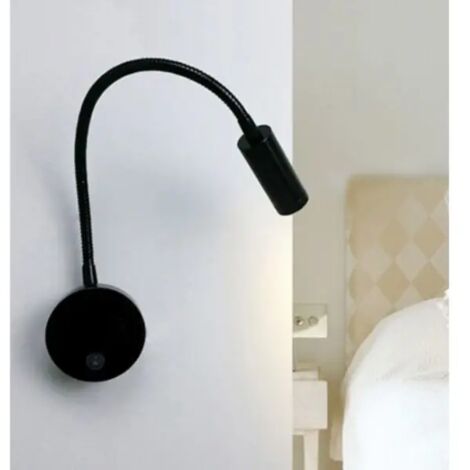 Lampe de chevet LED 3W, lampe de lecture LED avec col de cygne flexible (noire), applique murale, lampe de lecture LED avec interrupteur, blanc chaud 3000K, style moderne