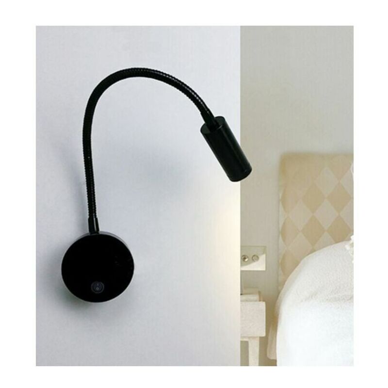 Forehill - Lampe de chevet led 3W Lampe de lecture led flexible Swan (noir) Lampe murale Lampe de lecture led avec interrupteur Lumière blanche
