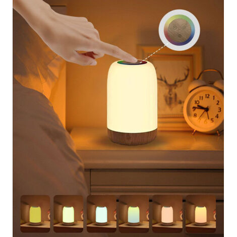 Lampe de chevet LED à intensité variable, veilleuse tactile, couleurs RVB, 3 modes, rechargeable avec minuteur