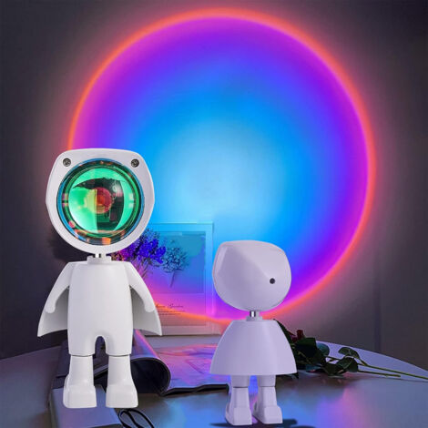 Lampe de chevet LED astronaute coucher de soleil, veilleuse à projection arc-en-ciel coucher de soleil, lampadaire rechargeable moderne avec interface USB (connecté à Internet)