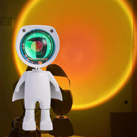 Lampe de chevet LED astronaute coucher de soleil, veilleuse à projection arc-en-ciel coucher de soleil, lampadaire rechargeable moderne avec interface USB (connecté à Internet)
