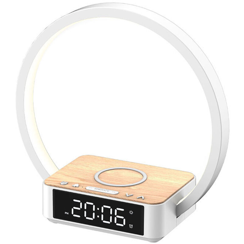 Rnemitery - Lampe de Chevet 10W avec Commande Tactile à Intensité Variable, Lampe de Table avec Réveil, Chargeur Sans Fil et Lampe à 3 Niveaux de