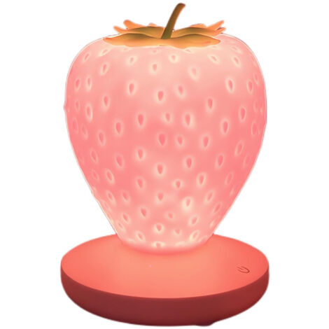 Lampe de chevet LED en forme de fraise - Lumière d'ambiance colorée - Rechargeable USB - 3 modes tactiles - Idéal pour chambre d'enfant ou cadeau d'anniversaire (Rose)