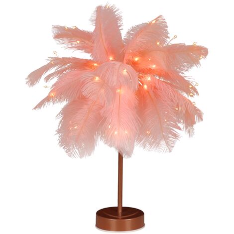 Lampe de chevet LED, forme pissenlit, fil de cuivre, plume rose romantique