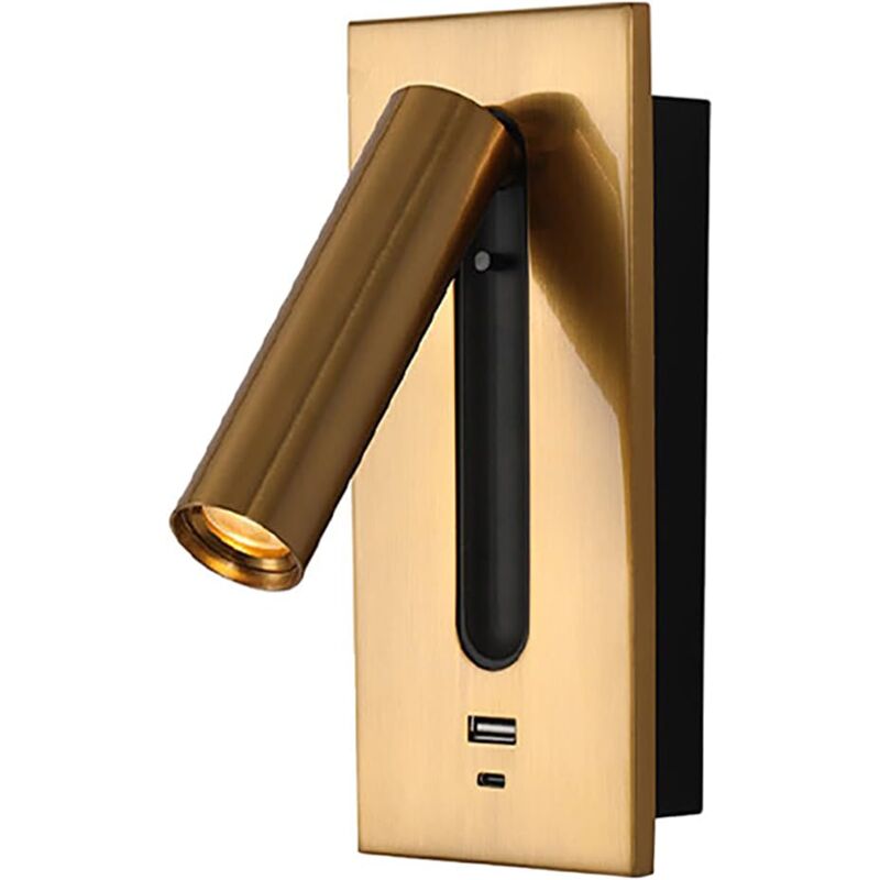 Lampe de chevet LED murale de lecture, dotée d'un port de charge rapide USB, d'une tête de lampe rotative et d'une installation murale.