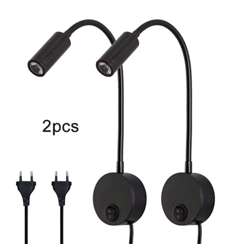 Lampe de chevet LED noire, 2 pièces, 3W, 110-240V, 4000K, travail en Machine, lecture, appliques murales