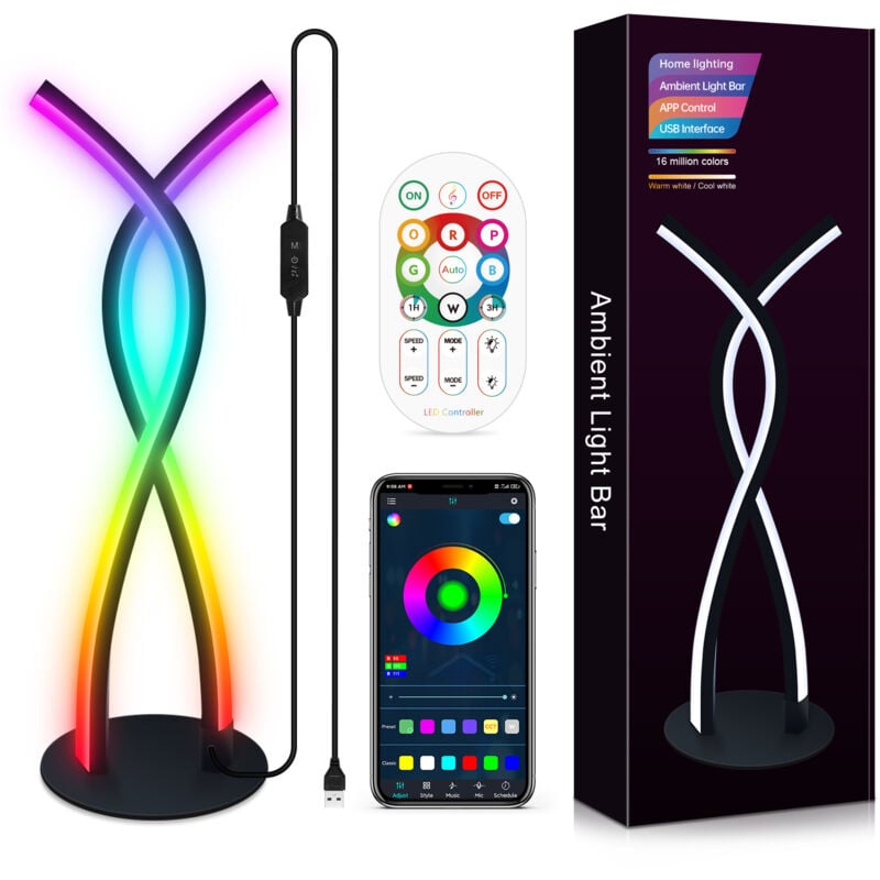 Crea - Lampe de Chevet led rgb Blanc Chaud, Lampe Décorative en Métal Ambiance Lampe de Table, Lampe de Muit Dimmable avec Synchronisation Musicale,