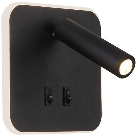 Lampe de chevet LED ronde noire 9W 3000K lumière chaude avec interrupteur