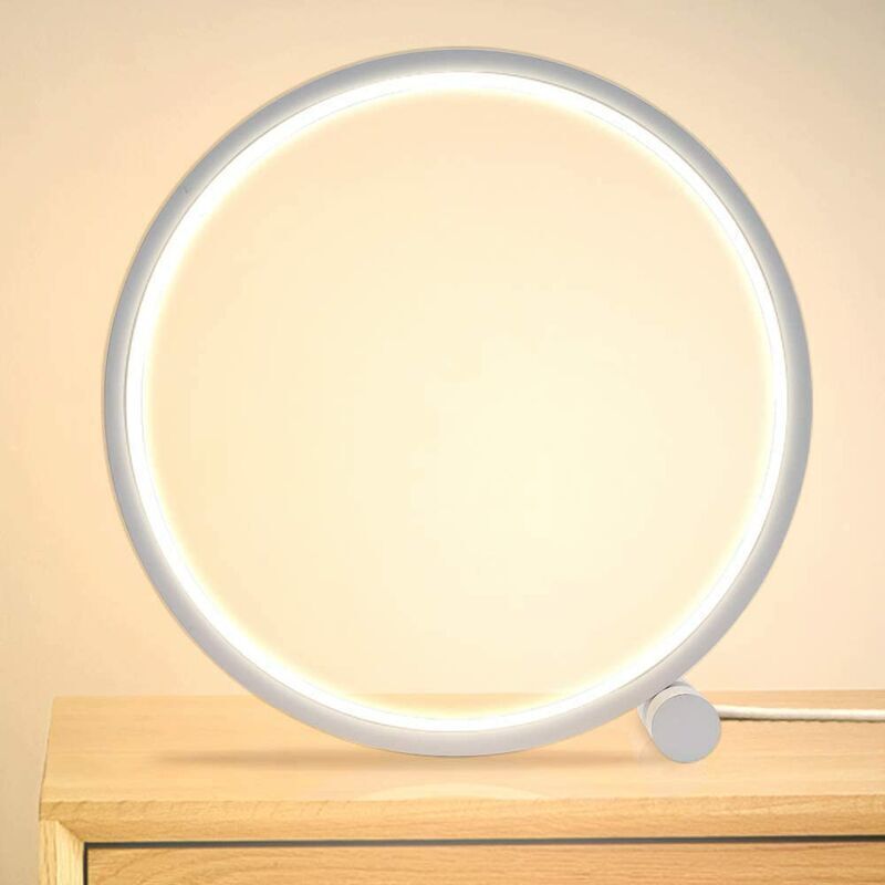 Lampe de chevet LED tactile à intensité variable, 3 couleurs, 10 niveaux de luminosité, design circulaire moderne, lampe de bureau ronde en métal