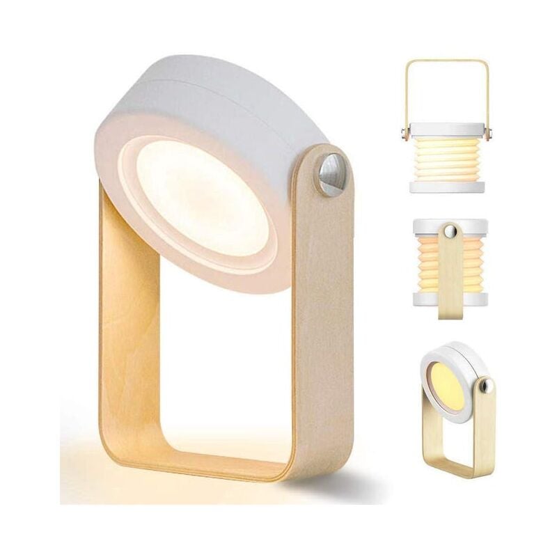 Tonchean - Lampe de chevet led tactile à intensité variable Lampe de table rétro avec poignée en bois 3 niveaux de luminosité Lampe de table portable