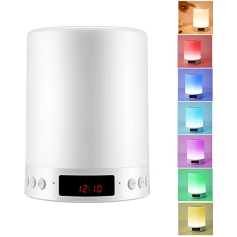 Lampe de chevet LED tactile, veilleuse RVB à couleurs changeantes, enceinte Bluetooth avec réveil numérique, idéale pour la chambre et le camping.