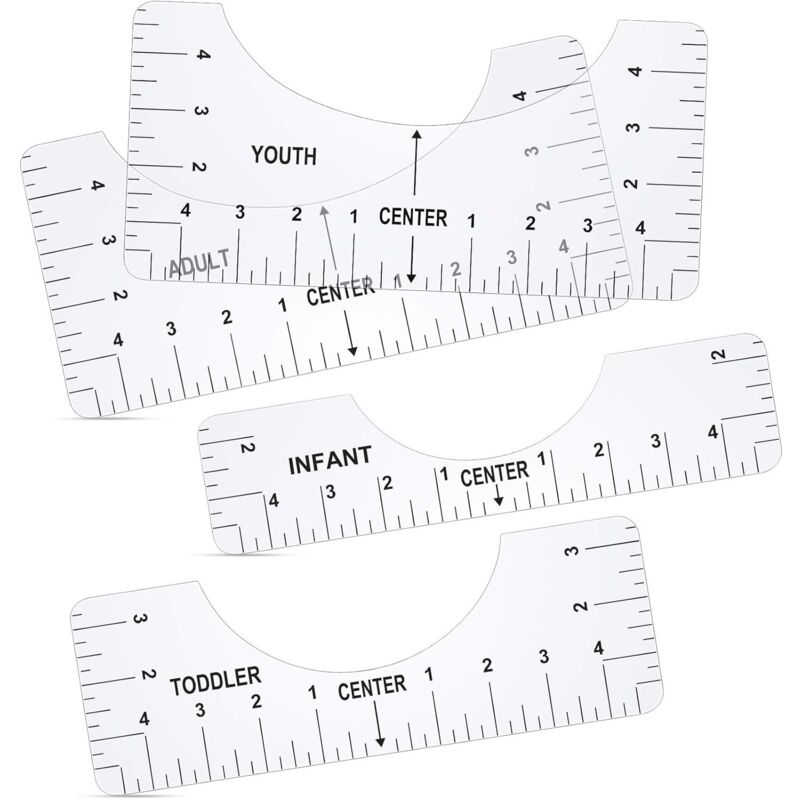 4 Pièces Outils d'Alignement de T-Shirt Guide de Règle de T-Shirt Transparent Outil de Règle de Centrage de Sublimation Outil de Vinyle de T-Shirt