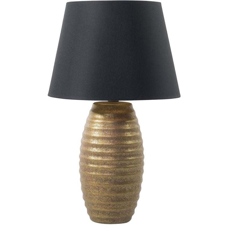 Beliani - Lampe de Table ou Chevet Dorée et Noire en Porcelaine et Tissu E27 Max 60W Lumière Déco Design pour Salon Moderne et Glamour