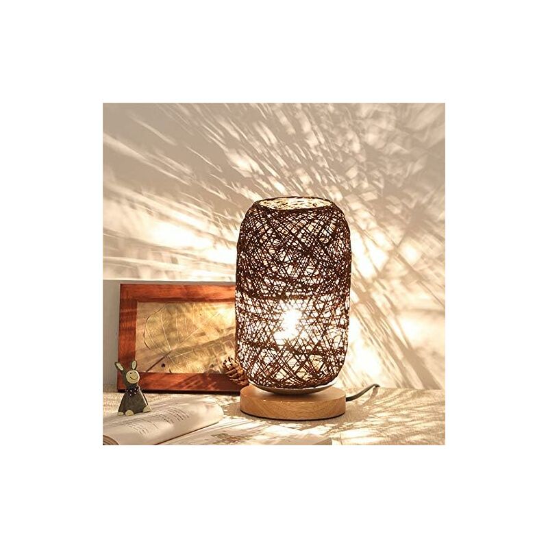 Einemgeld - Lampe De Chevet Moderne En Bambou Et Rotin - Lampe De Table Moderne Et Créative Avec Base En Bois - Décoration Personnalisée - Lampe Led