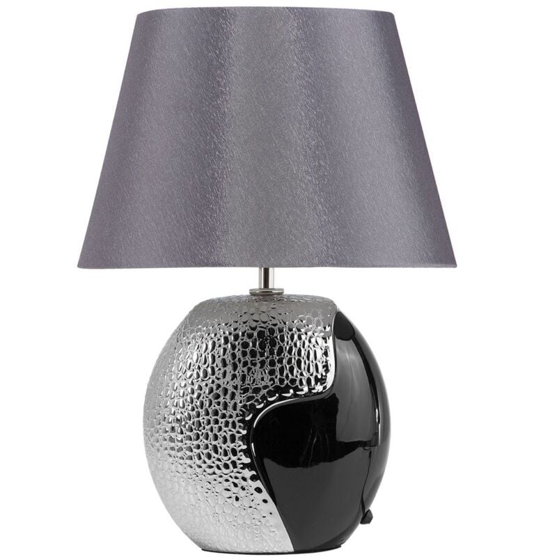 Beliani - Lampe à Poser Lampe de Table Glamour Marron et Argentée avec Abat-jour en Tissu avec Base Ronde en Porcelaine E27 Max 60W pour Salon Chic