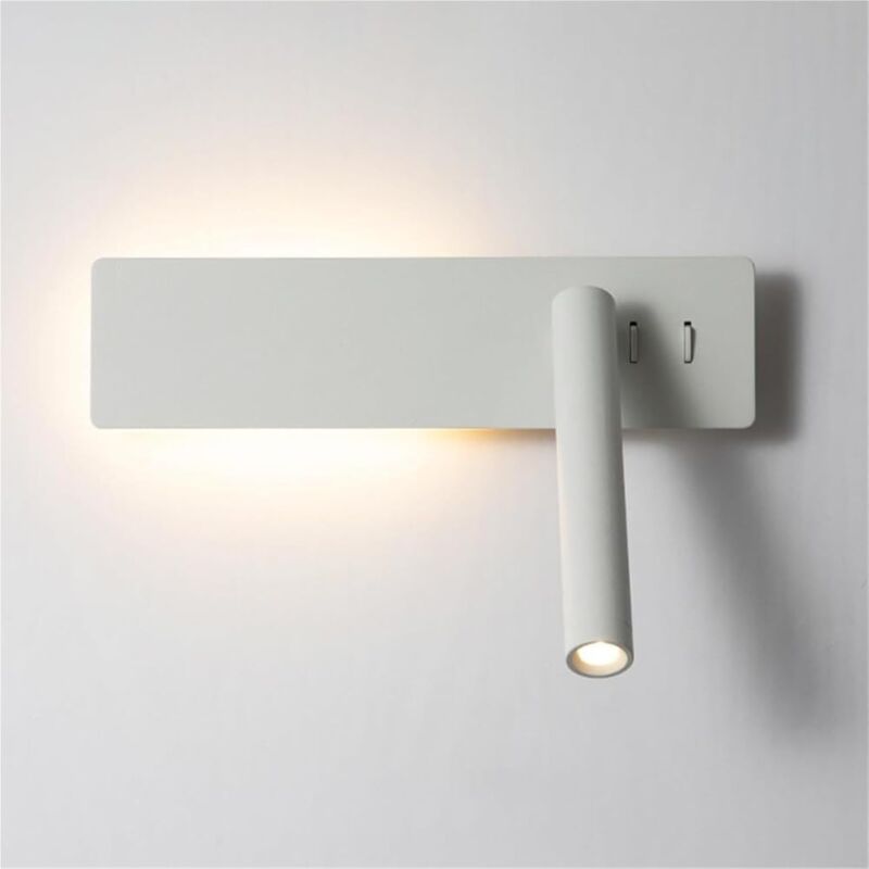 Lampe de chevet murale rotative à 350°, lampe de lecture murale à LED, applique murale réglable pour chambre à coucher, bureau (blanc)