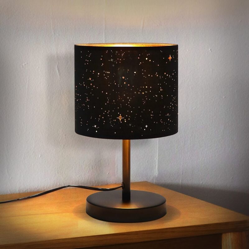 Lampe de Chevet Noir Or Gbly Lampe de Table Salon - Rétro E27 Support de Lampe Moderne Effet étoile Abat-Jour en Tissu en métal pour Chambre à