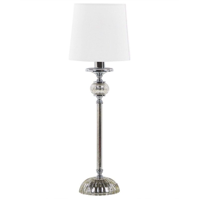 Lampe de Table en Métal Argenté avec Abat-jour Blanc E27 Max 40W Design Ultra Élégant et Tendance pour Salon ou Chambre Glamour et Chic Beliani Lampe de Table en Métal Argenté avec Abat-jour Blanc E27 Max 40W Design Ultra Élégant et Tendance pour Salon ou Chambre Glamour et Chic Beliani