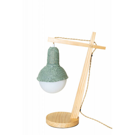 Lampe de chevet ou bureau en bois avec abat-jour en laine