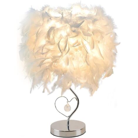 Lampe de Chevet Plumes Moderne Base Métal Cœur Cristal Décoration Chambre