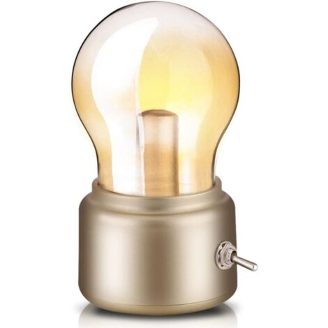 Lampe de Chevet Rétro Ampoule, USB Rechargeable LED Night Light Mini Lampe de Chevet lampe