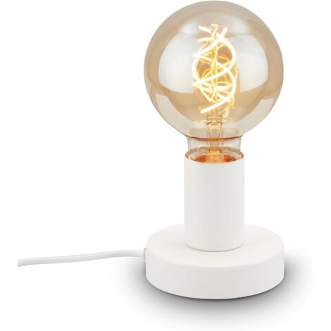 Lampe de chevet rétro avec interrupteur à câble, douille E27, max. 10 watts, lampe de table vintage, lampe de bureau, lampe de chevet, liseuse, 10x9 cm, blanc