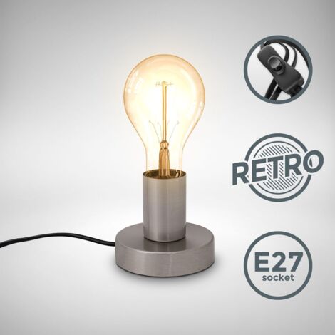 Lampe de chevet rétro lampe de table métal nickel mat douille E27 câble avec interrupteur lampe à poser vintage Ø10cm