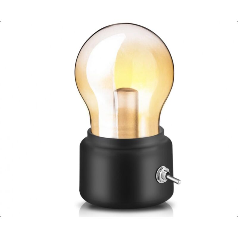 Lampe de chevet rétro LED, mini lampe USB rechargeable, lumière douce pour bureau ou chambre, design élégant noir