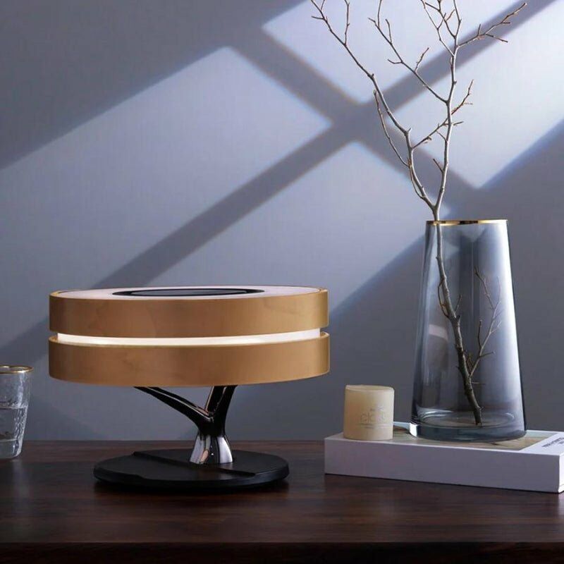 Silamp - Lampe de Chevet Ronde 'Horizon' avec Enceinte & Chargeur Sans fi