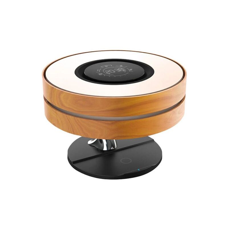 Silumen - Lampe de Chevet Ronde 'Horizon' avec Enceinte & Chargeur Sans fil - Dimmable Tactile