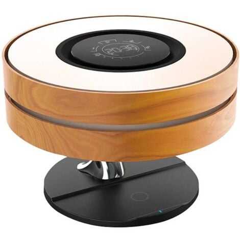 Lampe de Chevet Ronde "Horizon" avec Enceinte & Chargeur Sans fil - Dimmable Tactile - SILUMEN