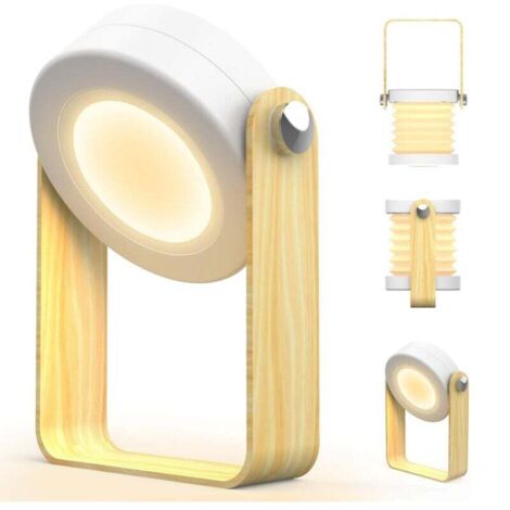 Lampe de chevet san fil Touch LED à intensité variable Lampe de Bureau vintage avec poignée en bois 3 niveaux de luminosité lampe table portable pliable tactile pour chambre à coucher