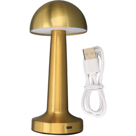 Lampe de chevet sans fil rechargeable 3 températures couleur tactile champignon or pour chambre maison