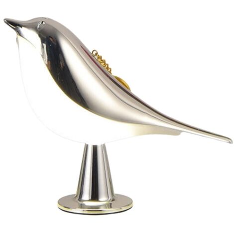 Lampe de chevet sans fil tactile pour enfant en forme d'oiseau, 3 couleurs et batterie rechargeable - design chromé