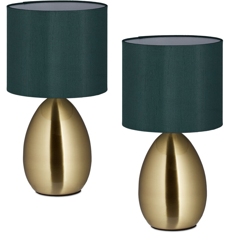 Reladays Lampe de chevet, lot de 2, câble avec interrupteur, douille E14, h x d : 33,5 x 18 cm, doré et vert