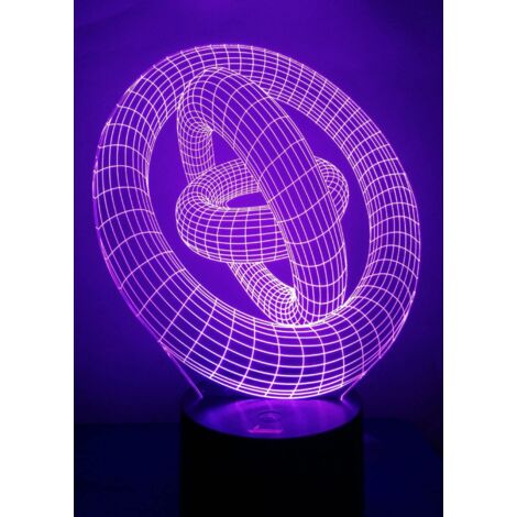 Lampe de chevet/table LED 3D à effet anneau, 7 couleurs changeantes, base plate en acrylique et ABS, chargeur USB inclus