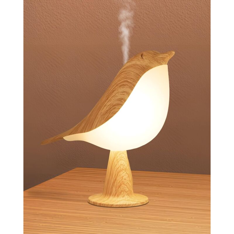 Lampe de Chevet Tactile, 3000K-600K Tons chauds et froids Lampe, 3 Modes Dimmable Forme D'oiseau Mignon Bois Lampe Avec télécommande et aromathérapie