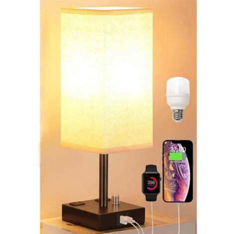 Lampe de Chevet Tactile avec Ports de Charge USBx2, Intensité Variable à 3 Voies, Abat-jour en Tissu Base de art du fer, Lampe de Table pour Salon Chambre Hôtel(Ampoule Incluse) [Classe énergétique F]