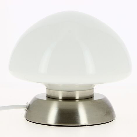 Lampe de chevet tactile en verre - Diamètre 17.5cm - Hauteur 15cm - Couleur Blanche - Gris métallisé