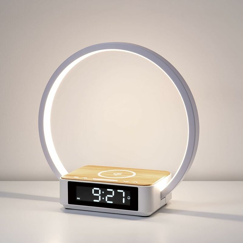 Start - Lampe de chevet tactile pour chambre à coucher, lumière de réveil avec chargeur sans fil, lumière de réveil avec 3 niveaux de luminosité