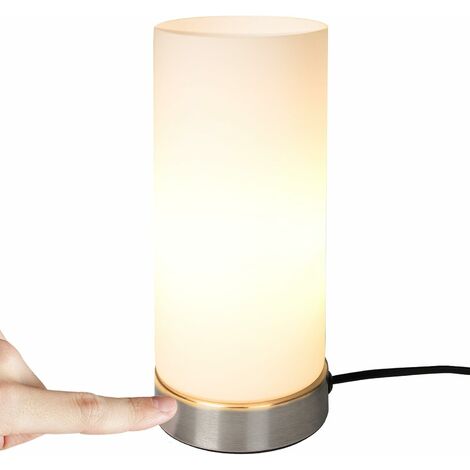 Lampe de Chevet Touch Dimmable, E14 Lampe de Table Abat-jour en Verre, 3 Niveaux de Luminosité Réglable avec Ampoule, 2 Ports USB - Lumière chaude