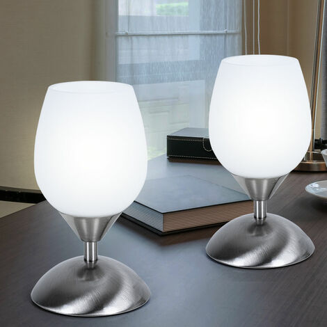 Lampe de chevet Touch dimmable Touch lamp lampe de chevet dimmable moderne, blanc argenté, métal, 1x douille E14, DxH 11x19,5 cm, lot de 2