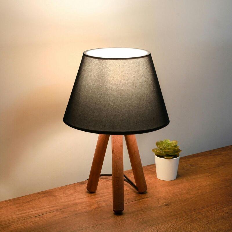 Lampe de chevet trépied moderne, abat-jour anthracite KILIS