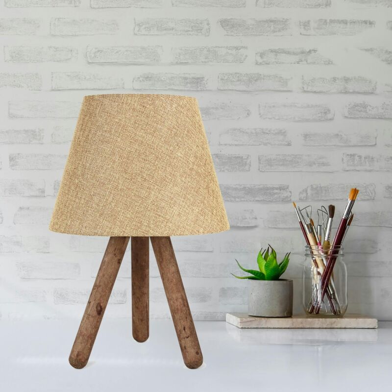 Lampe de chevet trépied moderne, abat-jour beige KILIS