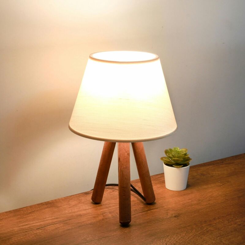 Lampe de chevet trépied moderne, abat-jour blanc KILIS