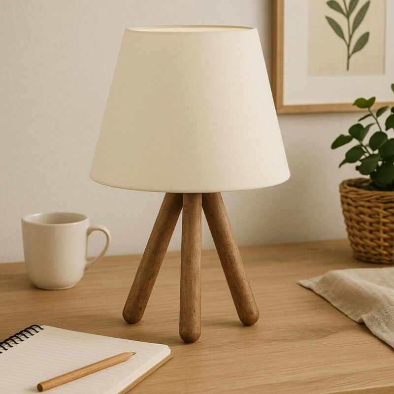 Lampe de chevet trépied moderne, abat-jour écru KILIS